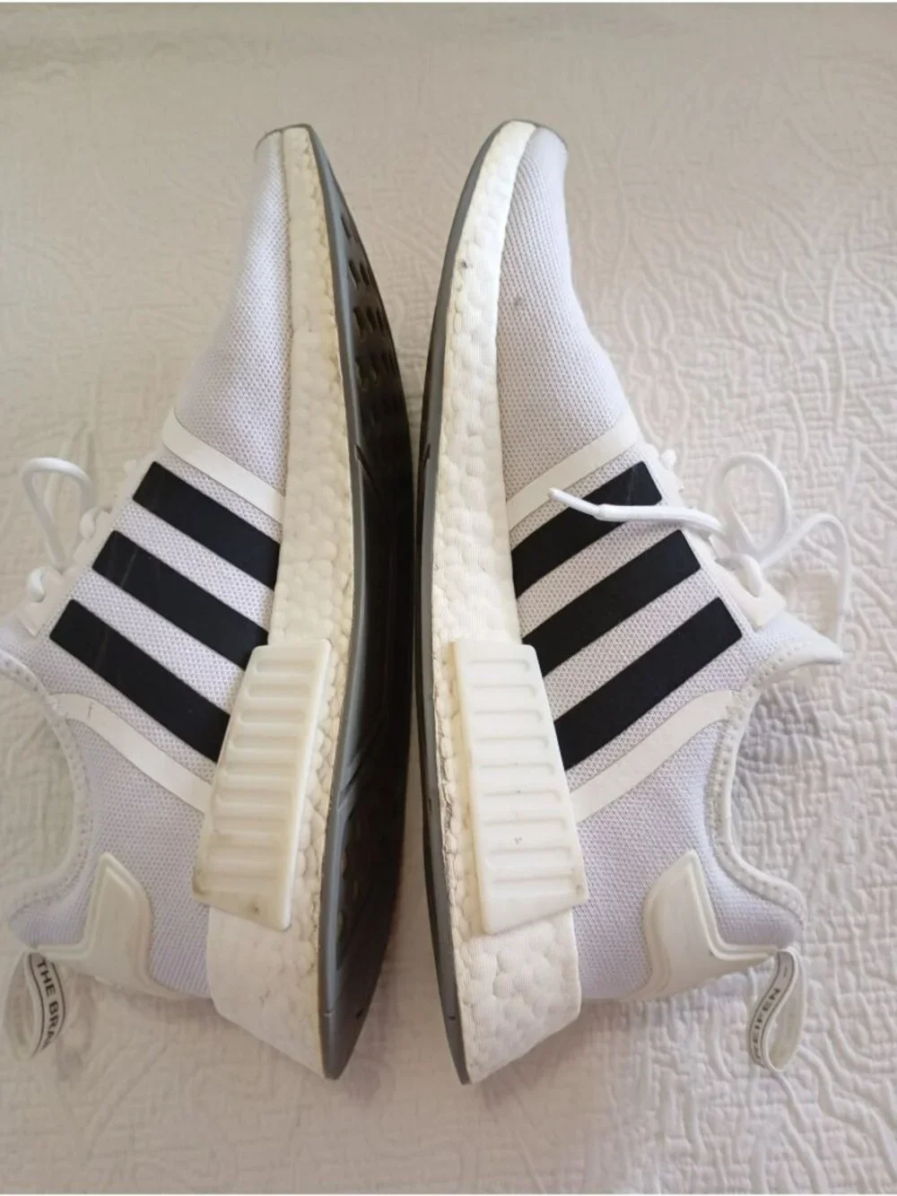 Adidas NMD_R1 White & Black Mens Sneakers Size 11 Mesh Upper Boost Midsole